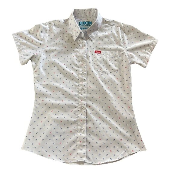 Dixxon Flannel Medium Shipwrecked Shirt Womens White Anchor Coastal Nautical Top - Picture 2 of 7